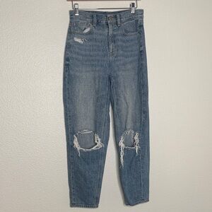 American Eagle Relaxed Mom Jean High Rise Size 2 Barrel Distressed Denim